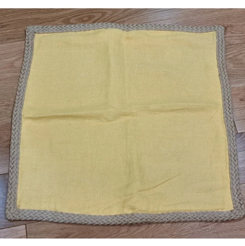 Pottery Barn Yellow Linen Jute Braid Trim Pillow Cover 20x20 (1)